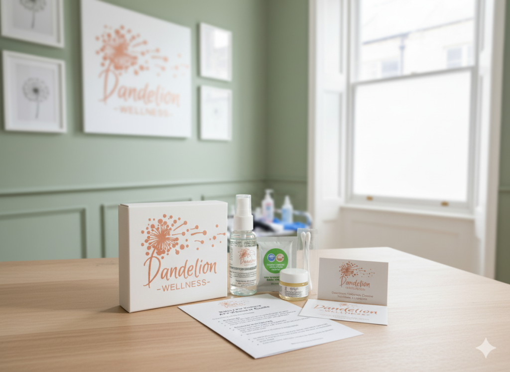 Aftercare kit provided to all parents after baby ear piercing at Dandelion Wellness