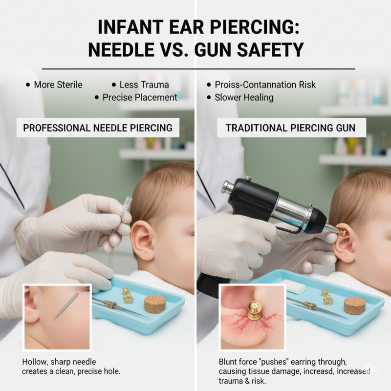 Professional needle piercing vs. piercing gun comparison for infant ear safety